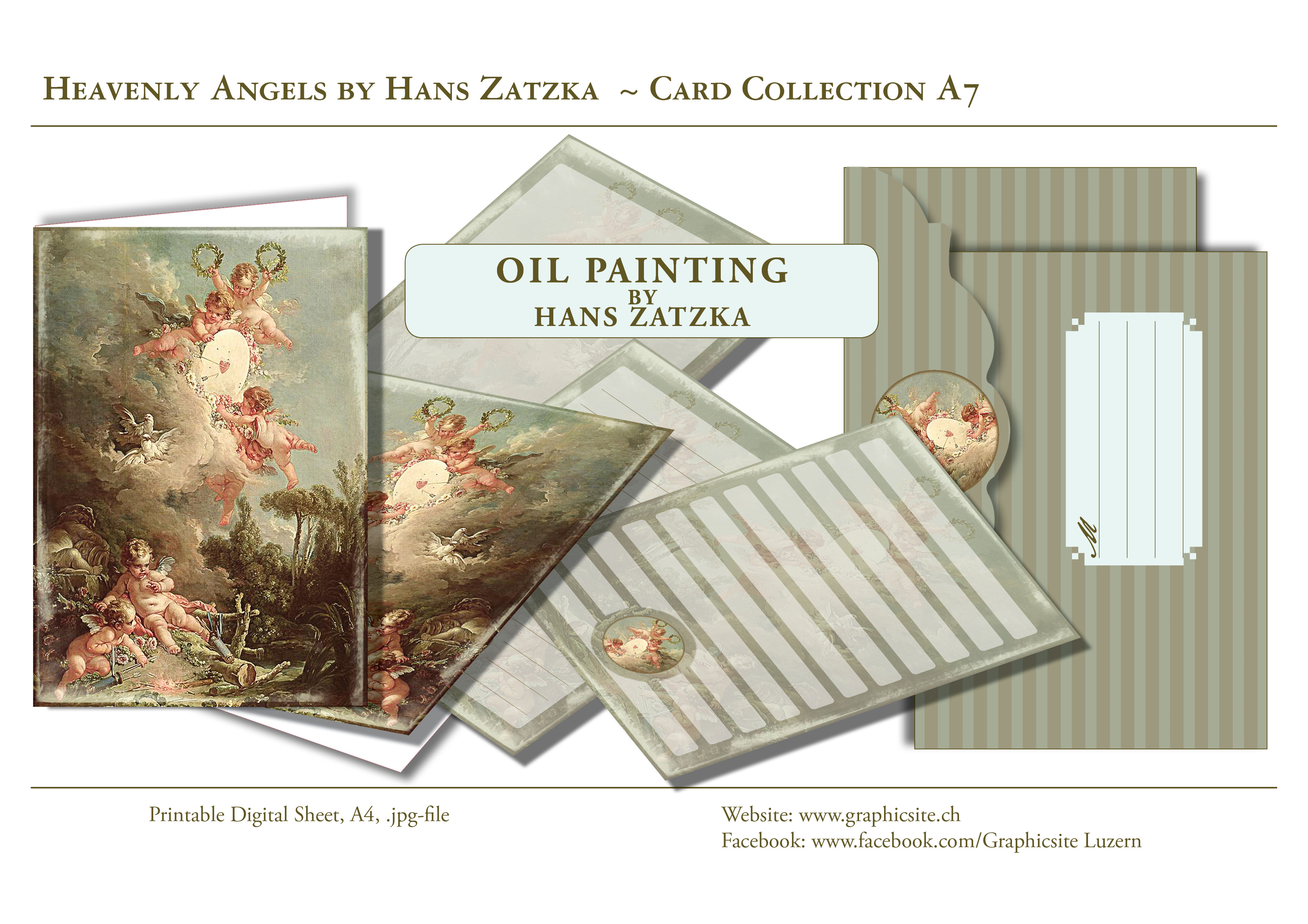 Printable Digital Sheets - Card Collection A7 - Heavenly Angels - Hans Zatzka, ArtPainter, Oil Paintings, Graphic Design, Luzern,
